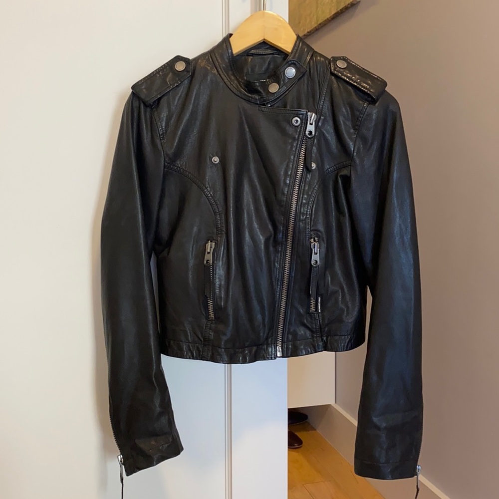 Members Only Black Leather Jacket Small, Moto, Cropped